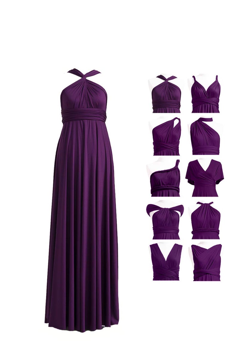 72styles Women's Convertible Dress Junior's Maxi Vintage Bridesmaid Wedding Formal Evening Party Prom Evening Gown Haltery Dress Dark Purple - Image 1